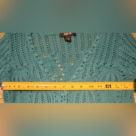 Women’s Style & Co. Dress Knit Cotton Sweater Blue Turquoise Medium snap Buttons - Picture 8 of 12